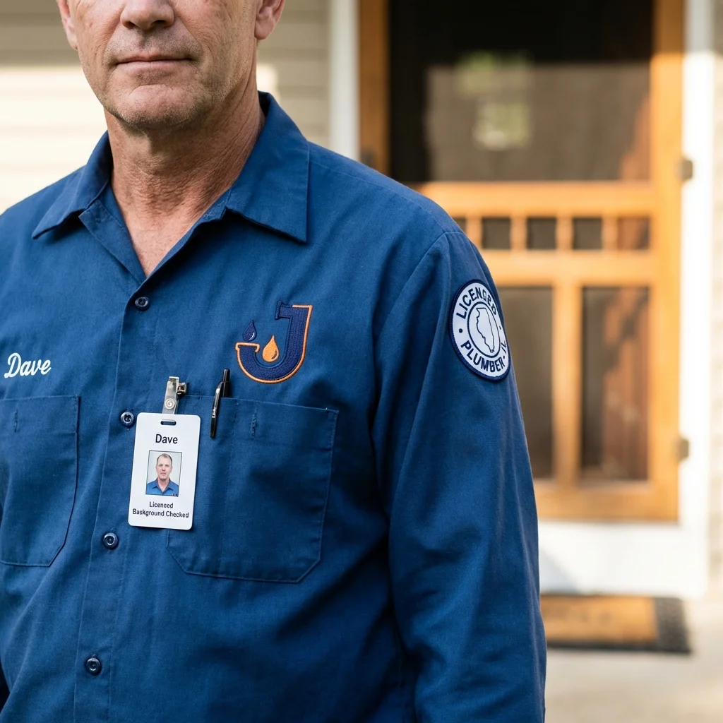 Licensed plumber showing ID badge in Soda Springs, ID