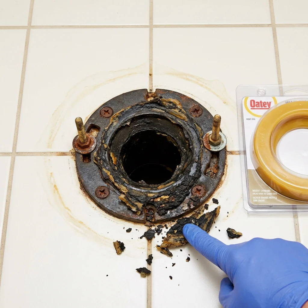 Failed wax ring showing water seepage at the base of a toilet in a Soda Springs, ID home